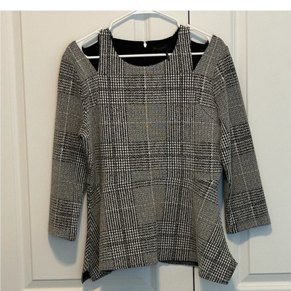 Donna Karan Peplum Blouse houndstooth w/gold zipper